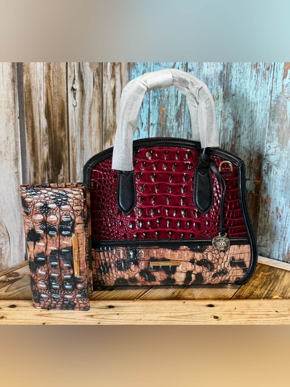 BRAHMIN ROSETTA CHERRY LACQUER TOWERS & ADY WALLET  SET HTF NWT